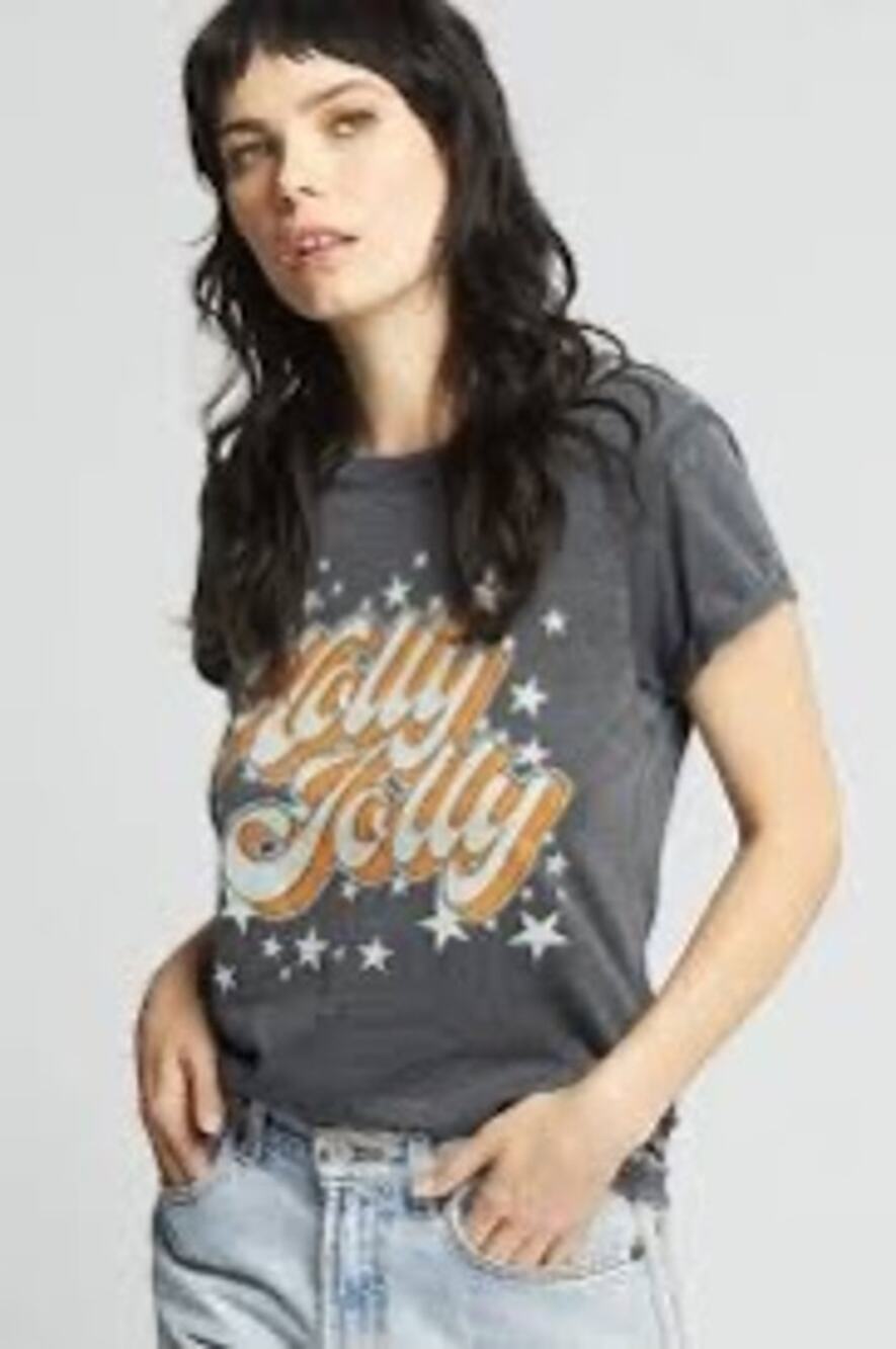 Recycled Karma Holly Jolly Black Burnout Graphic T-Shirt Size Medium